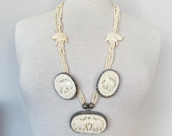 Vintage Bone Elephant Necklace