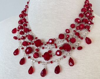 Ruby Red Glass Bead Necklace