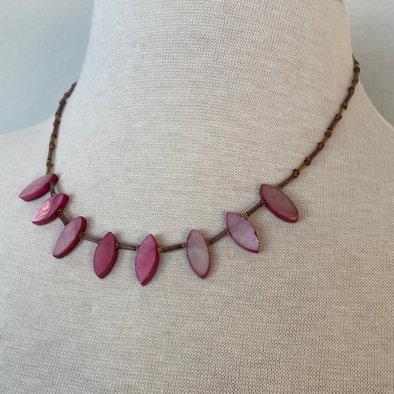 Pink Mother of pearl petal necklace - image 8