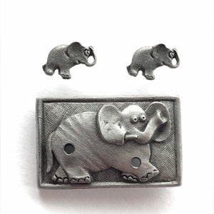 Elephant brooch and earring set