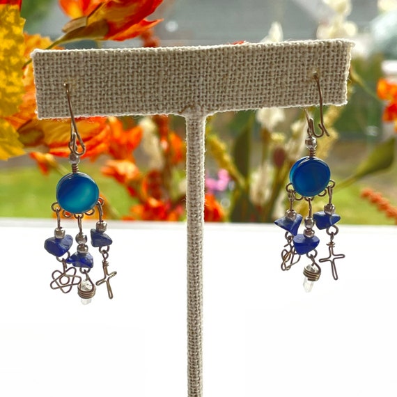Vintage crystal star cross charm earrings - image 6