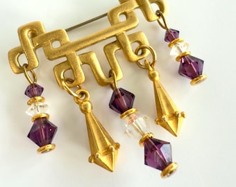 Vintage guldlila tofsbrosch