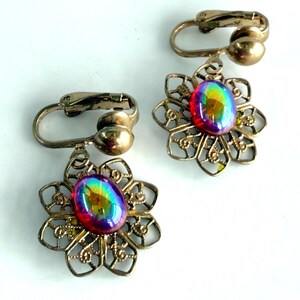 Vintage Aurora borealis Clip on Earrings