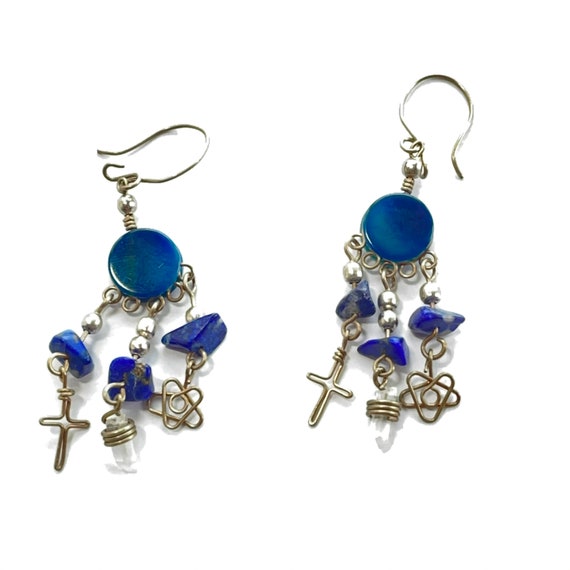 Vintage crystal star cross charm earrings - image 8