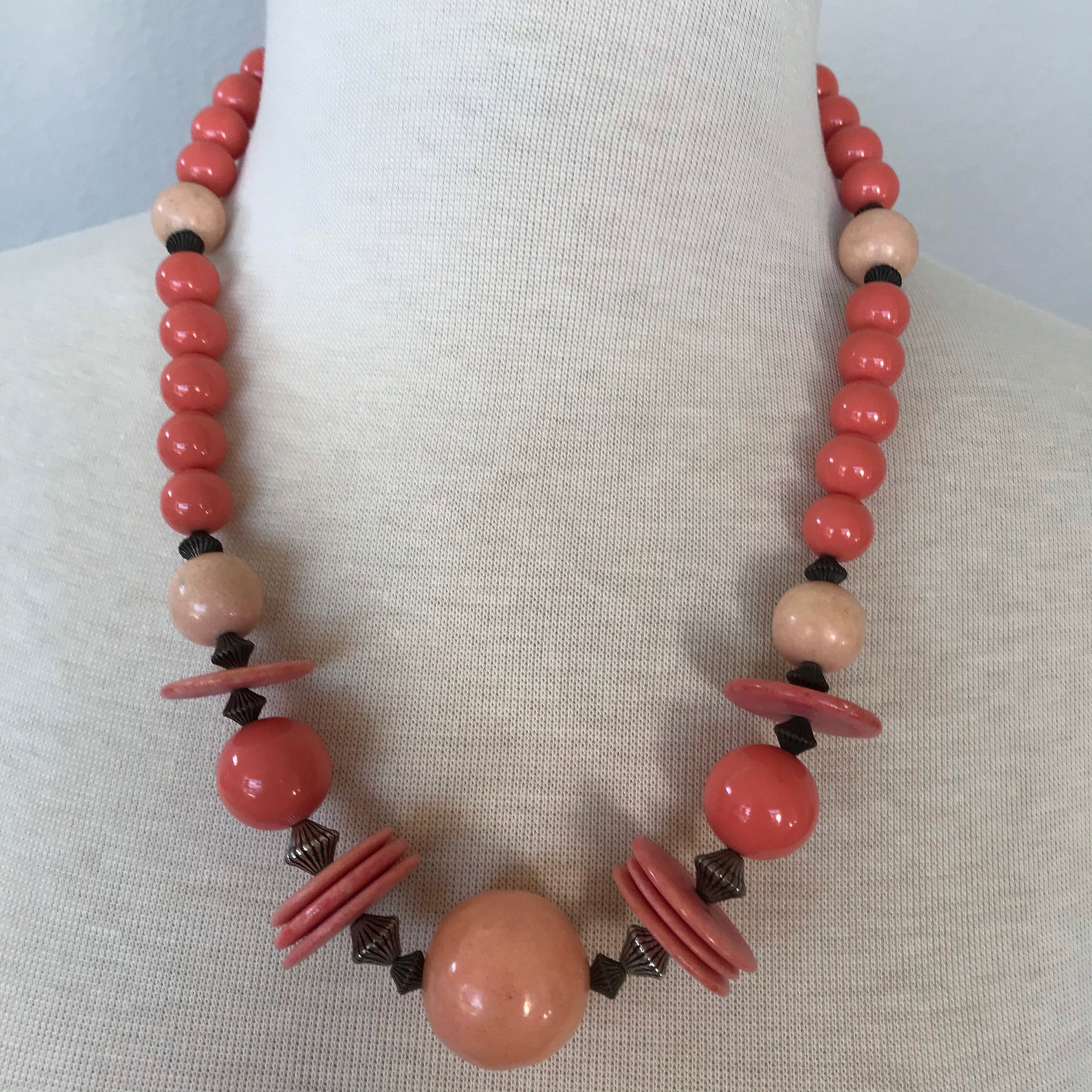 Faux Coral Bead Necklace Etsy
