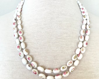 White pink floral necklace