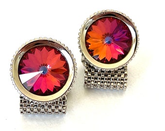 Aurora Borealis Rivioli Mesh Cufflinks