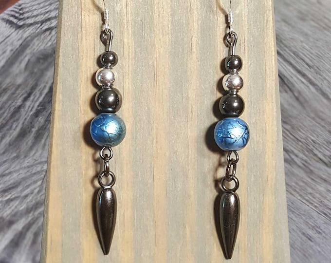 Metallic Blue Fight Night Earrings