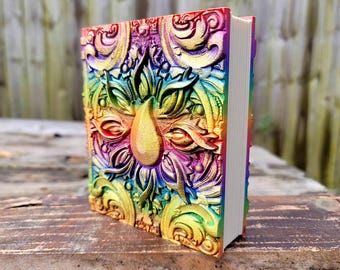 Water Elemental Ancient Tome Book Box (Hand Painted Rainbow Gold)