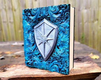 Paladin's Shield Ancient Tome Book Box (Hand Painted Blue & Silver)