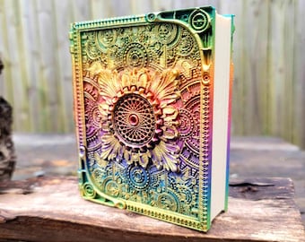 Steampunk Ancient Tome Book Box (Hand Painted Rainbow Gold)
