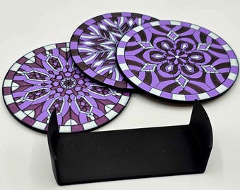 Stained Glass Inspired Coaster Set (Purple)