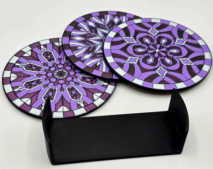 Featured listing image: Stained Glass Inspired Coaster Set (Purple)