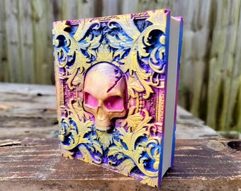 Necromancer Ancient Tome Book Box (Hand Painted Pink, Purple, Blue & Gold)