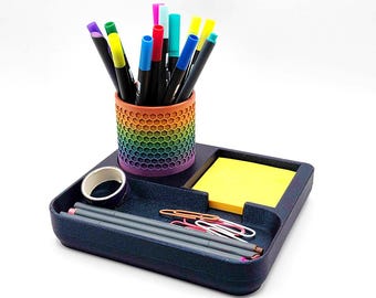 Desk Organizer for Pens & Post-It Notes (Rainbow Blaze)