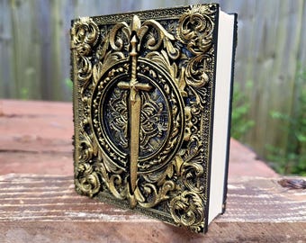 Warrior's Sword Ancient Tome Book Box (Hand Painted Gold)