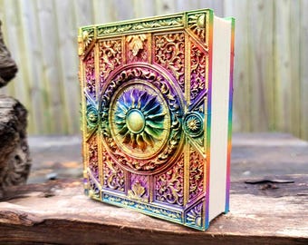 Sunburst Ancient Tome Book Box (Hand Painted Rainbow Gold)