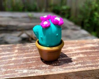 Cactus Clicky Fidget Toy (Teal with Pink Flowers)