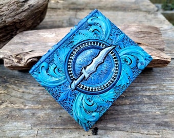 Void Blade Ancient Tome Book Box (Hand Painted Blues & Greens)