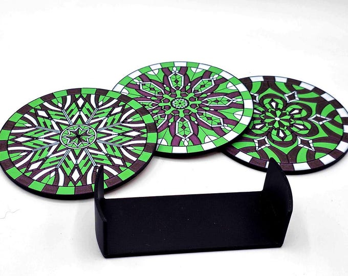 Stained Glass Inspired Coaster Set (Purple & Green)