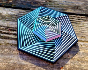 Hex Fidget Toy - Reversible Rainbow Macaron/Black