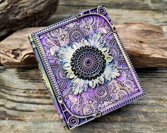 Steampunk Ancient Tome Book Box (Hand Painted Purple & Gold)
