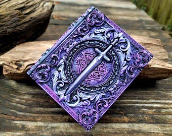 Warrior's Sword Ancient Tome Book Box (Hand Painted Purple & Silver)