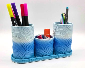 Desk & Pen 3 Cup Organizer Set (Blue Gradient)