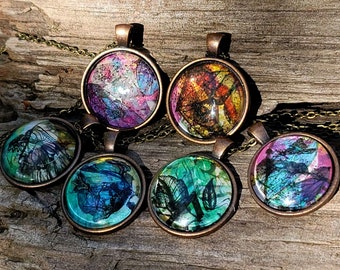 Shattered Stained Glass Pendants (Brass Plated Chains - 18" & 24")