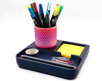 Desk Organizer for Pens & Post-It Notes (Pink Gradient)