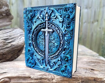Warrior's Sword Ancient Tome Book Box (Hand Painted Blue & Silver)