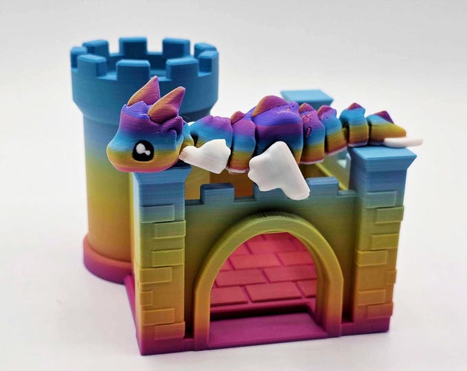 Castle with Dragon (Vibrant Coral)