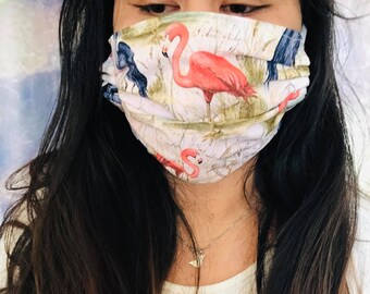 Two Layer Handmade Reversible Colors Flamingo Face Mask 100% Cotton