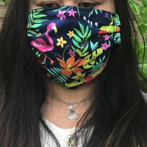Two Layer Handmade Reversible Tropical flamingo  Face Mask 100% Cotton