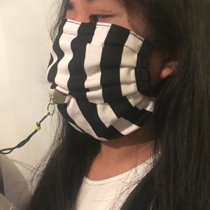 Football Referee with Nose Wire /Striped Face Mask Cover, 2 layer handmade / Slit for WHISTLE  /Straw Drinking and 100% Cotton