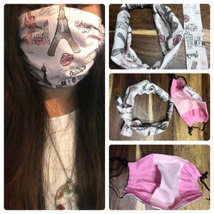 Tour Eiffel réglable avec fil de nez + filtre de poche Masque facial 100% coton