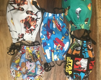 Kids/Teens face mask, Star Wars , airplane, Minecraft , incredible, paw patrol,  /adjustable handmade Face Mask for Kids 100% Novelty Cotton