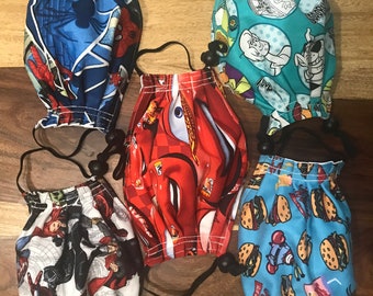 KIDS / TEENS / Máscara facial de dos capas reversible, ajustable hecha a mano para niños 100% novelty Cotton