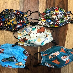 KIDS / TEENS / Two-layer reversible, adjustable handmade Face Mask for Kids 100% Novelty Cotton