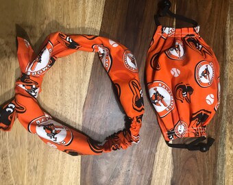 Baltimore Orioles Two Layer Handmade Reversibe Face Mask and headband 100% Cotton