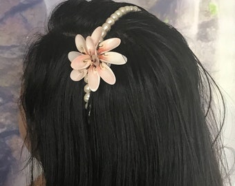 Handmade headband with real fresh water pearl and shell # 00H14
