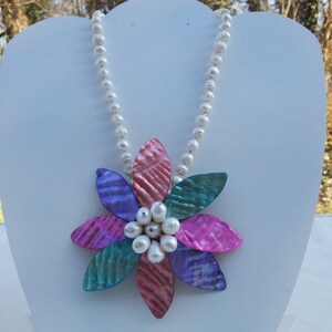 Handmade  set necklace  with  earrings real shell and fresh water pearl  #00N10