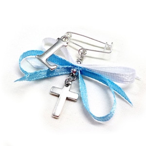 Pines de testigos de niños Martirika Martyrika, bautismo ortodoxo, regalo de baby shower, cruz de plata y dije con la letra inicial del bebé, regalo para invitados - 10 piezas