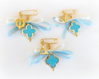 Boys Witness Pins, Orthodox Baptism Orthodox Christening, Martirika Martyrika, Blue Cross Gold Baby&#39;s Initial Letter Charm (CCBMN91)- 10 pcs