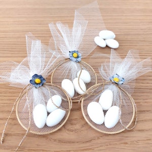 Minimal Wedding Baptism Favor, Blue Flower Bomboniere Koufeta, Jordan Almond Favor, Baby Shower First Communion Gift, Christening Souvenir