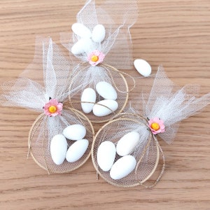 Pink Flower Wedding Baptism Favor, Bomboniere Koufeta, Jordan Almond Favor, Baby Shower First Communion Gift, Minimal Christening Souvenir
