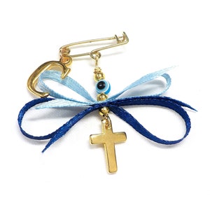 Pines de testigos para niños con la letra inicial del bebé y una cruz dorada, Martirika Martyrika, bautismo ortodoxo, Pin Mati, regalo para invitados - 10 piezas