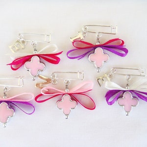 Girls Witness Pins,  Orthodox Baptism, Orthodox Christening,Martirika,Martyrika, Pink Cross, Baby&#39;s Initial Letter Charm (CCBMN49)-10 pcs