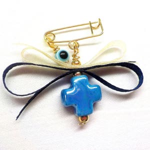 Boys Witness Pins Orthodox Baptism Christening Martirika Martyrika Pin Mati Handmade Ceramic Cross Evil Eye (CCMN102A) - 10 pcs