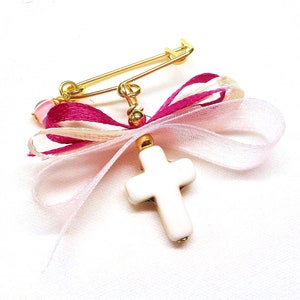 Girls Witness Pins, Orthodox Baptism Christening, Martirika Martyrika Pin Mati, White Cross Evil Eye, Guests Gift, Baby Shower Gift - 10 pcs